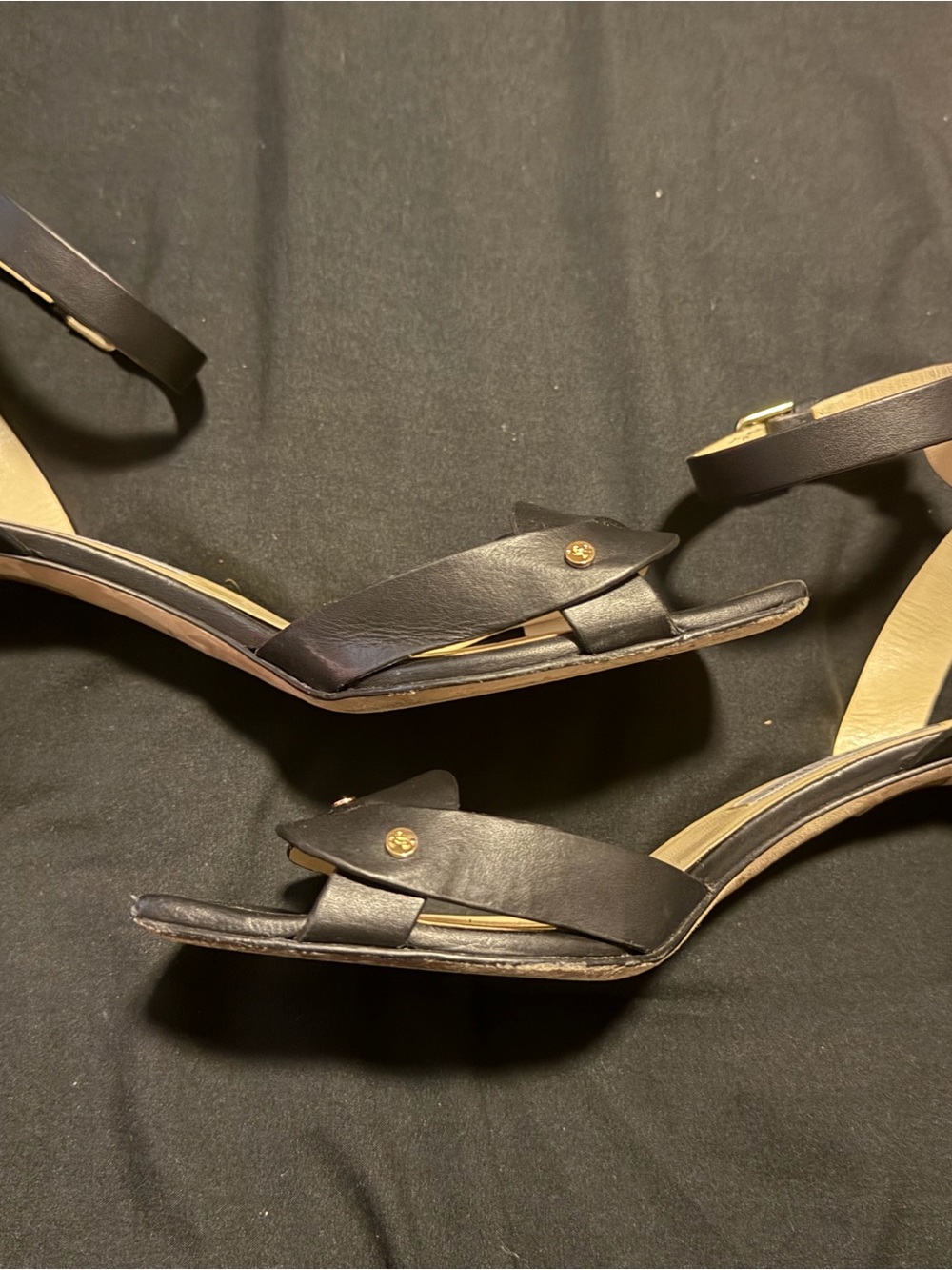 Jimmy Choo Black Leather Ankle-Strap Heels with Gold Studs - Picture 3 of 7